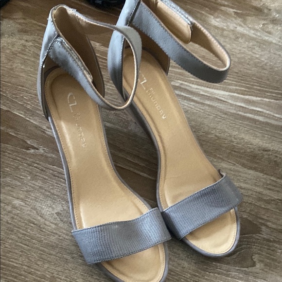 CL by Laundry Gray Wedge Sandals with Ankle Strap - Picture 2 of 7
